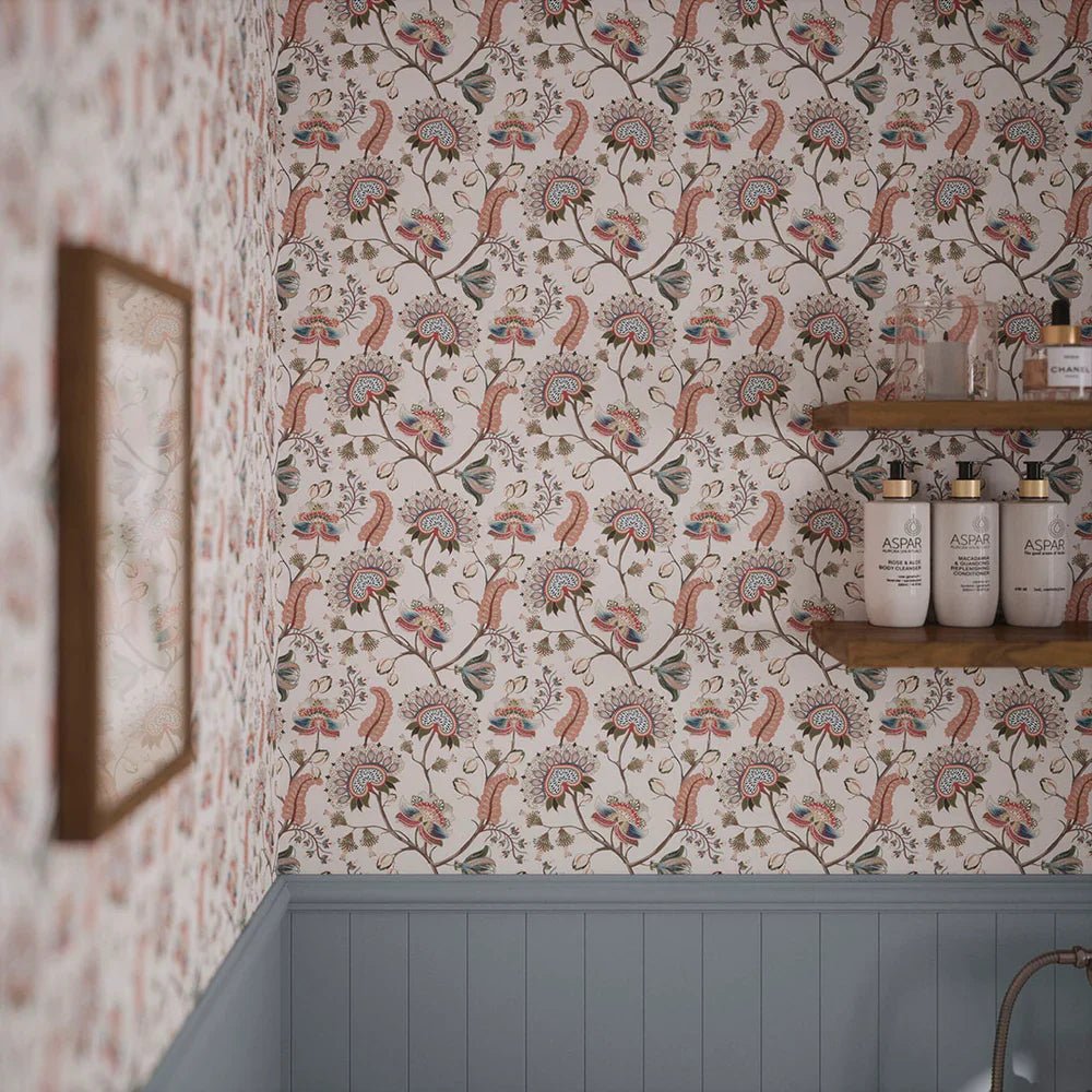 Ophelia Wallpaper - Coral, Olive and Mineral - LAN100101 - Lucie Annabel - Premier Wallcovering