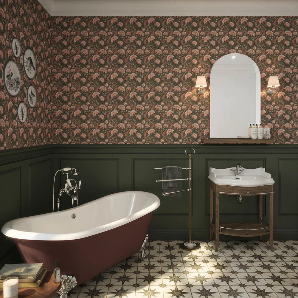 Ophelia Wallpaper - Moss and Blush Pink - LAN100104 - Lucie Annabel - Premier Wallcovering