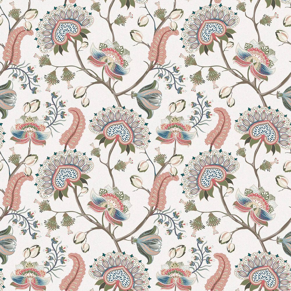 Ophelia Wallpaper - Coral, Olive and Mineral - LAN100101 - Lucie Annabel - Premier Wallcovering