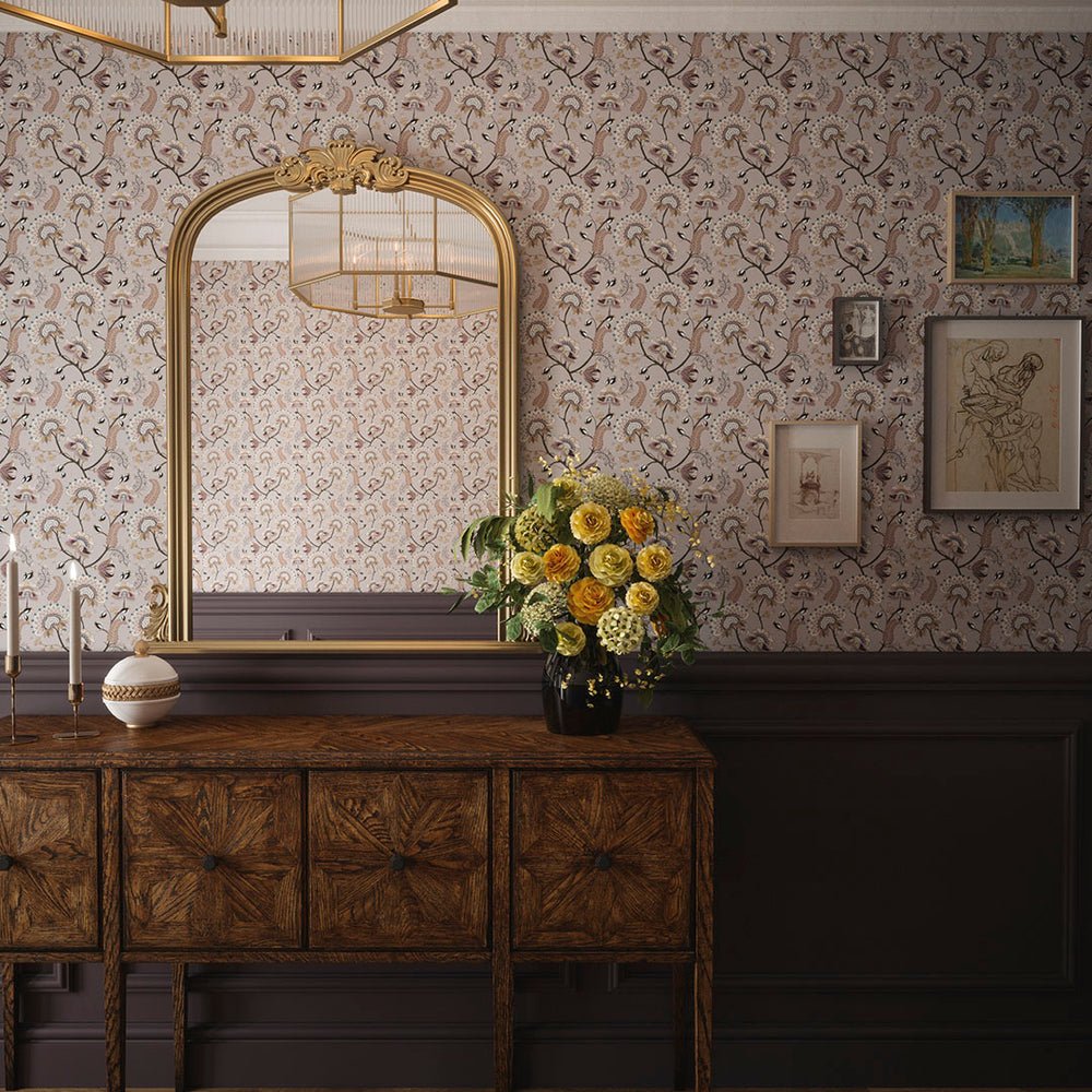Ophelia Wallpaper - Shades of Mauve and Gold - LAN100103 - Lucie Annabel - Premier Wallcovering