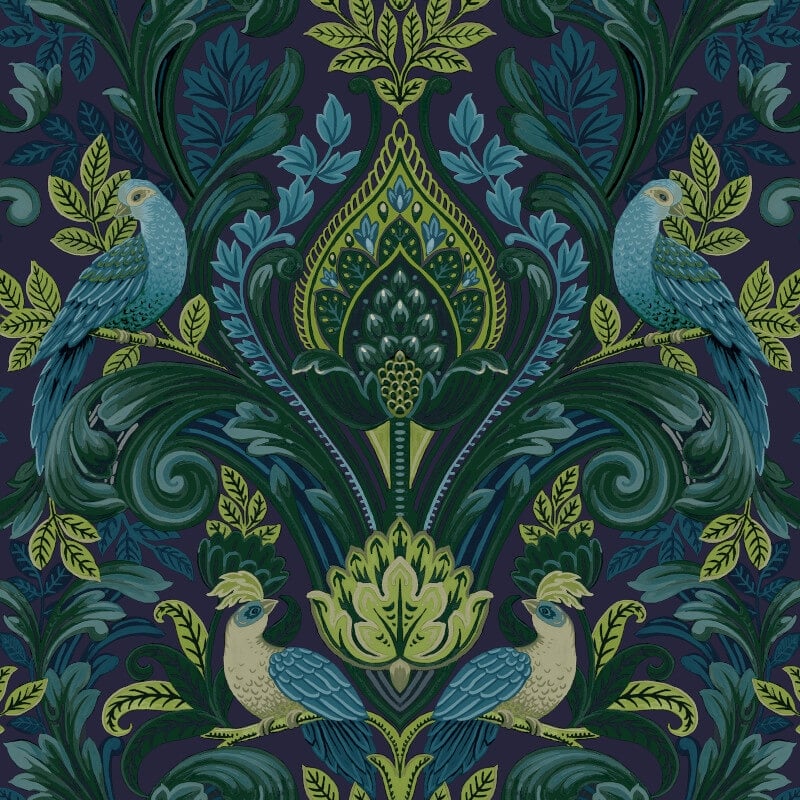 Opulent Damask Wallpaper - Blue/Green - Grandeco - A67802 - Premier Wallcovering