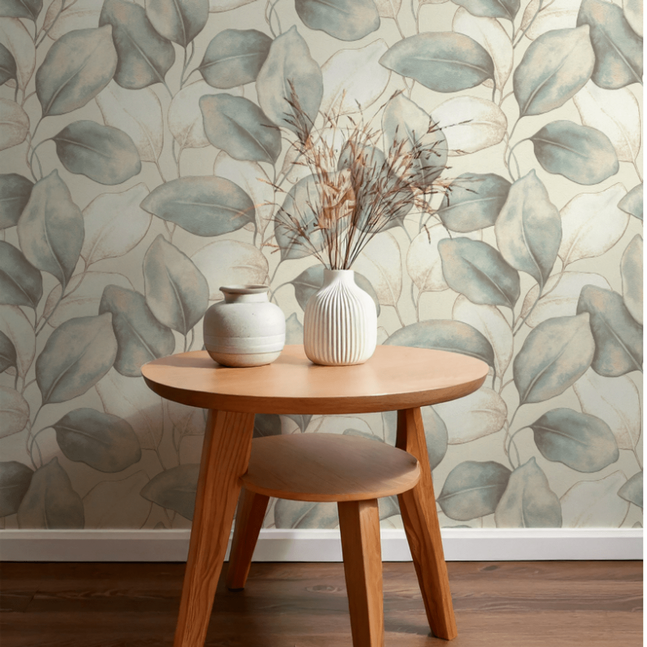 Opulenza Leaf Wallpaper - Blue - Rasch - 659863 - Premier Wallcovering