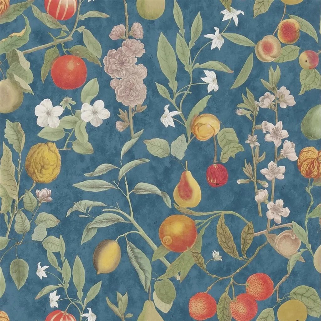 Orchard Fruits Wallpaper - Indigo - John Derian - PJD6018/03 - Premier Wallcovering