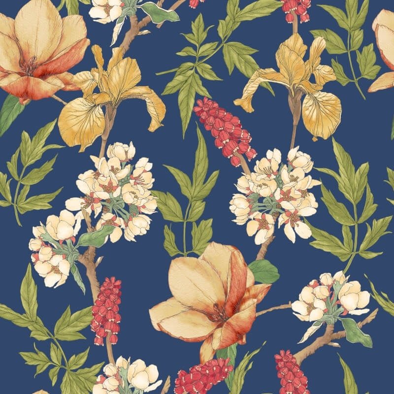 Orchid Bloom Wallpaper - Ginger/Ink - Hoopla Walls - HWA1181W - Premier Wallcovering