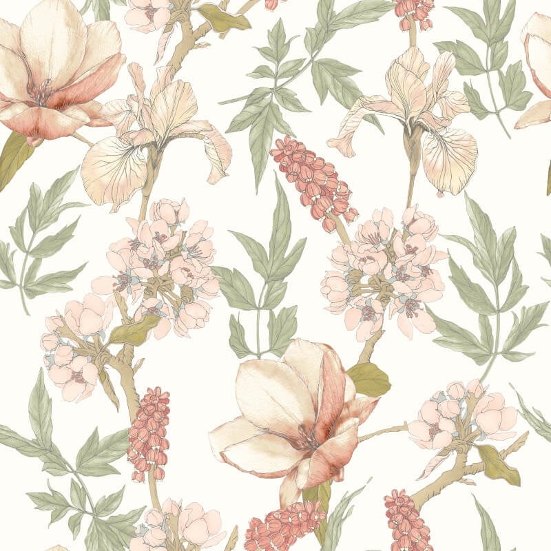 Orchid Bloom Wallpaper - Sage/Hazel - Hoopla Walls - HWA1178W - Premier Wallcovering