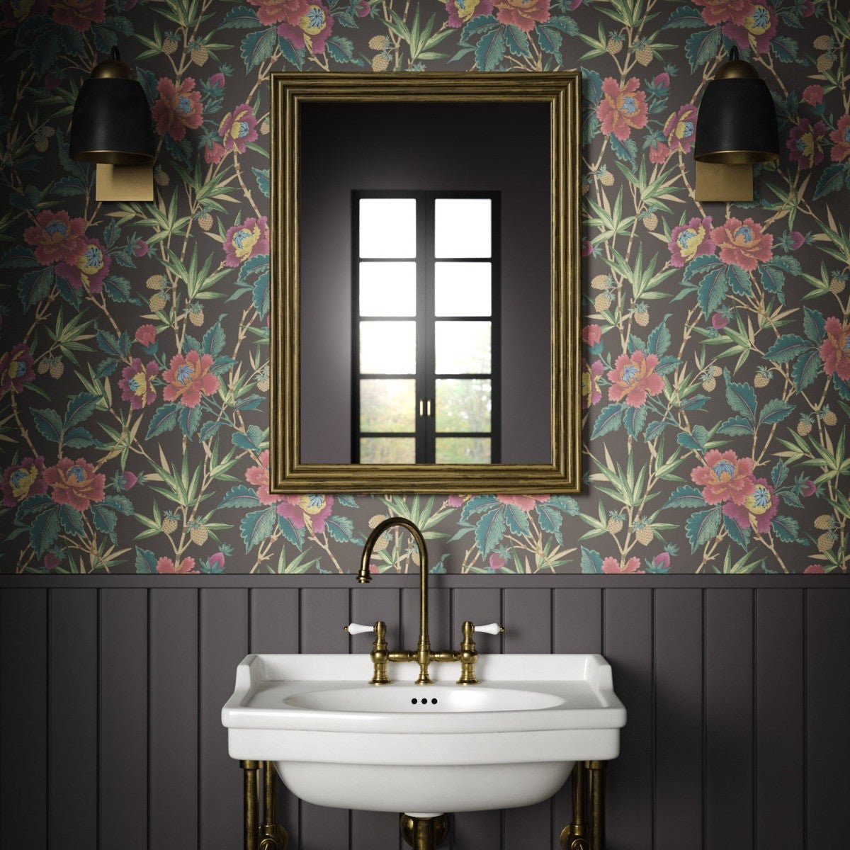 Oriental Peony Wallpaper - Charcoal - Warner House - Premier Wallcovering