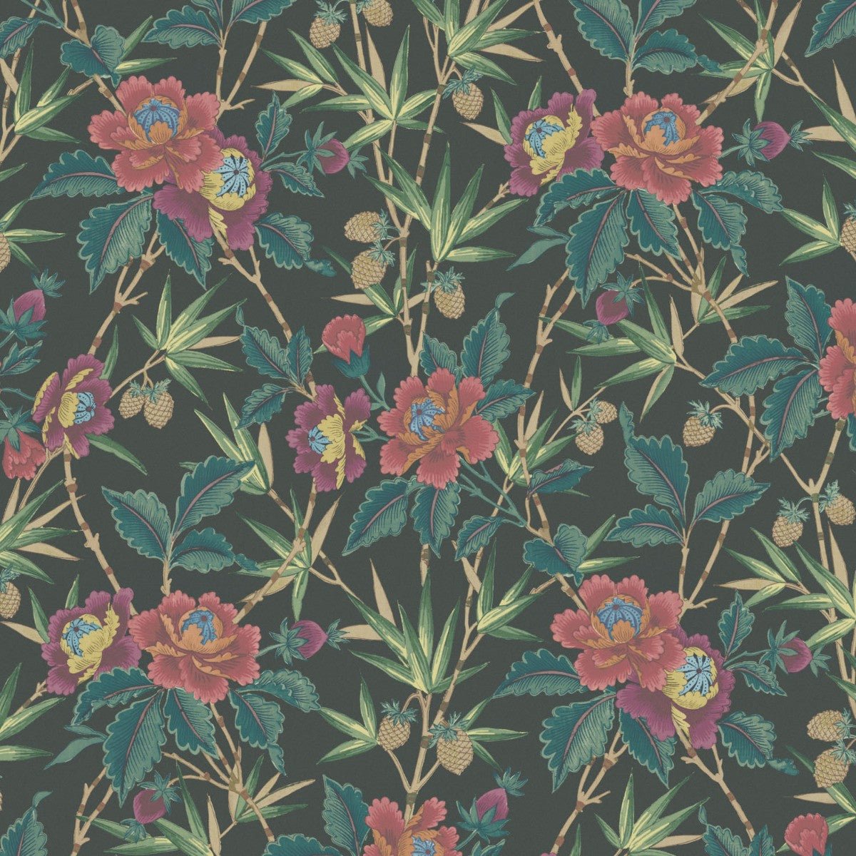 Oriental Peony Wallpaper - Charcoal - Warner House - Premier Wallcovering