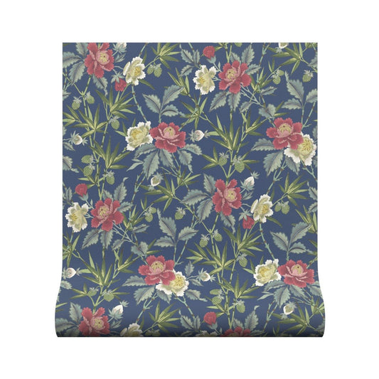 Oriental Peony Wallpaper - Blue - Warner House - Premier Wallcovering