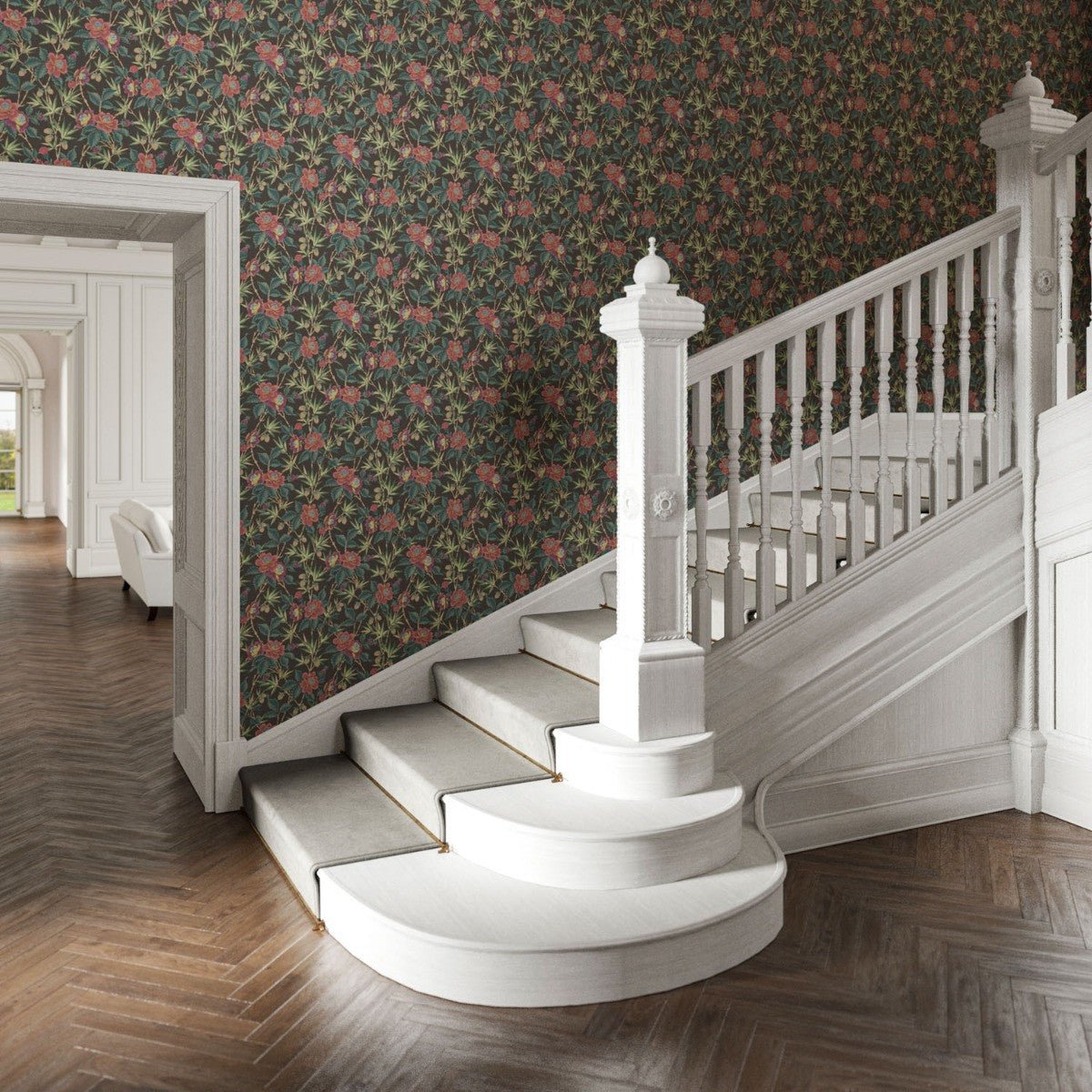 Oriental Peony Wallpaper - Charcoal - Warner House - Premier Wallcovering