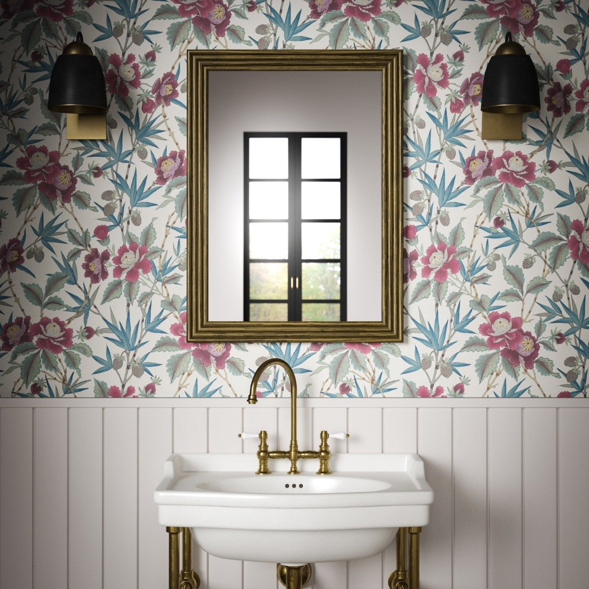 Oriental Peony Wallpaper - Raspberry - Warner House - Premier Wallcovering