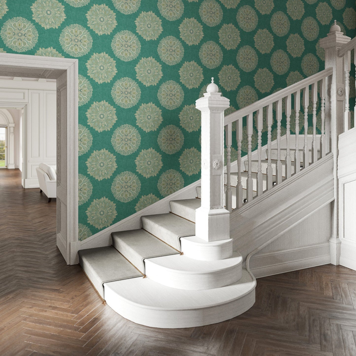 Orissa Wallpaper - Teal - Warner House - Premier Wallcovering