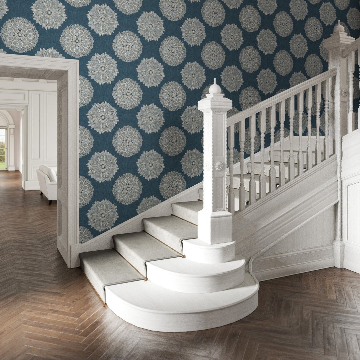 Orissa Wallpaper - Indigo - Warner House - Premier Wallcovering