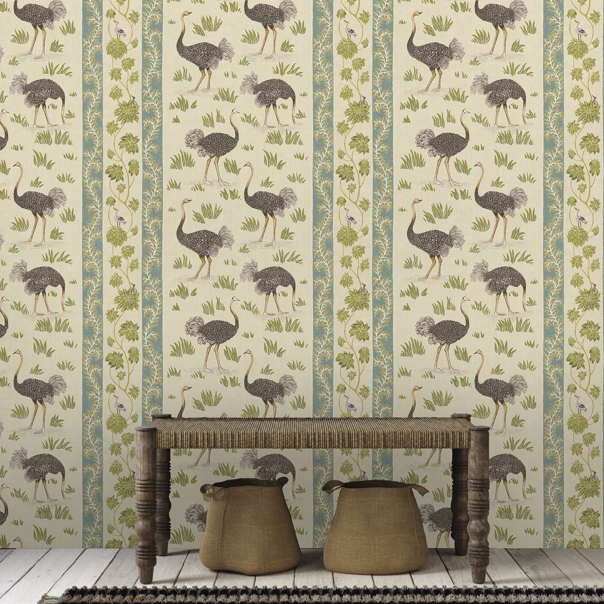 Ostrich Stripe Wallpaper - Cream and Green - Josephine Munsey - JMW-103241 - Premier Wallcovering