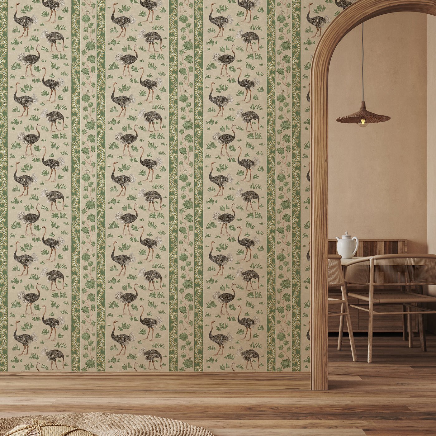 Ostrich Stripe Wallpaper - Khaki and Green - Josephine Munsey - JMW-103211 - Premier Wallcovering