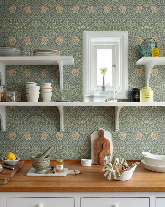 Oxford Union Wallpaper - Green / Apricot - Midbec - 82046 - Premier Wallcovering