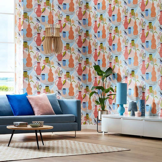 Pablo Wallpaper - Sky & Peach - Ohpopsi - ABS50119W - Premier Wallcovering
