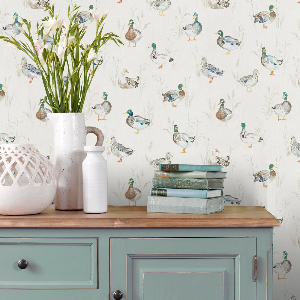 Paddling Ducks Wallpaper - Cream - Voyage Maison - PADDLIN/WPO/CRE - Premier Wallcovering
