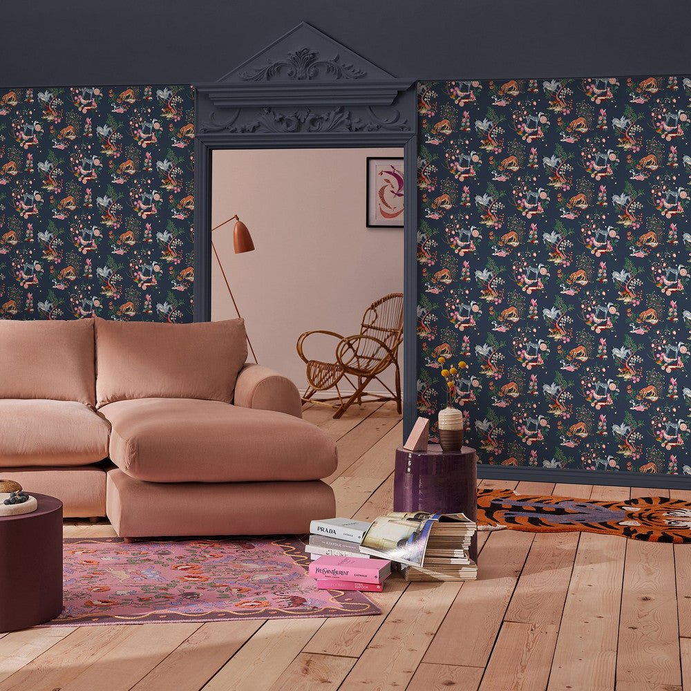Painted Kingdom Wallpaper - Navy - 125526 - Cath Kidston - Premier Wallcovering