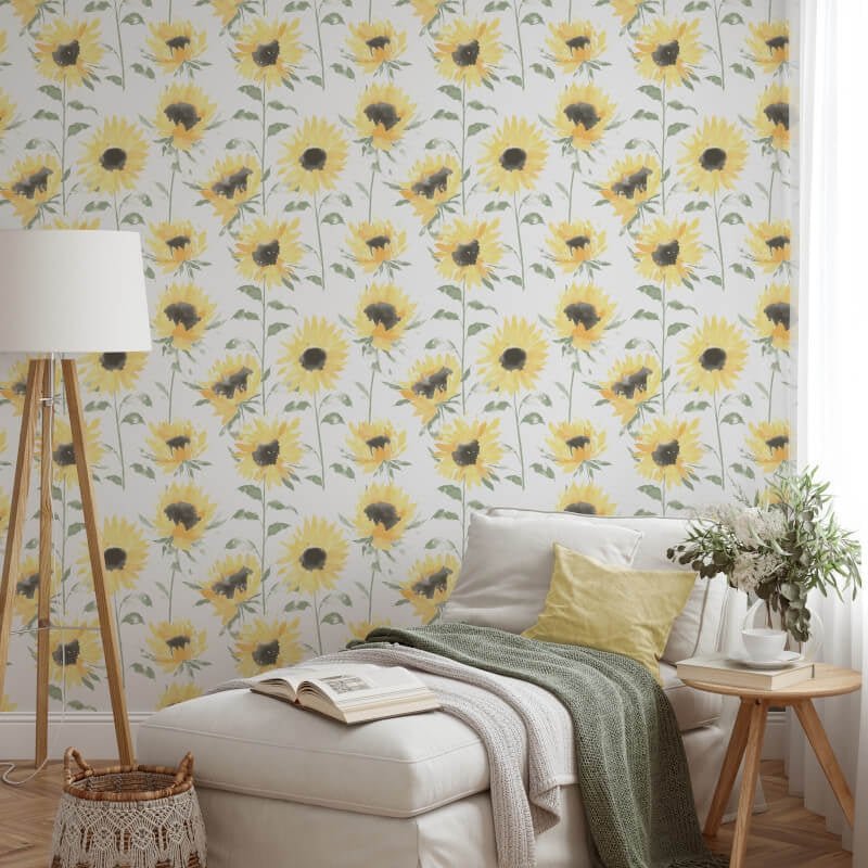 Painted Sunflowers Wallpaper - Yellow - Catherine Lansfield - 206521 - Premier Wallcovering