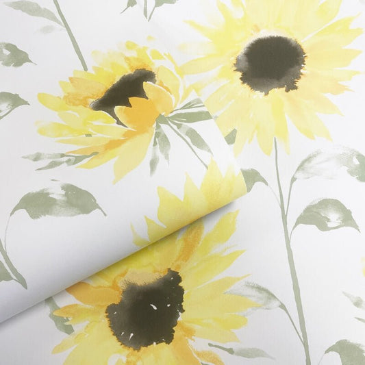 Painted Sunflowers Wallpaper - Yellow - Catherine Lansfield - 206521 - Premier Wallcovering