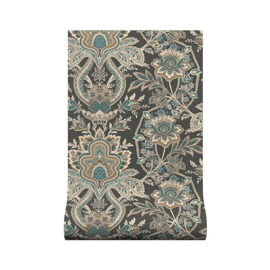 Paisley Damask Wallpaper - Charcoal - Warner House - Premier Wallcovering