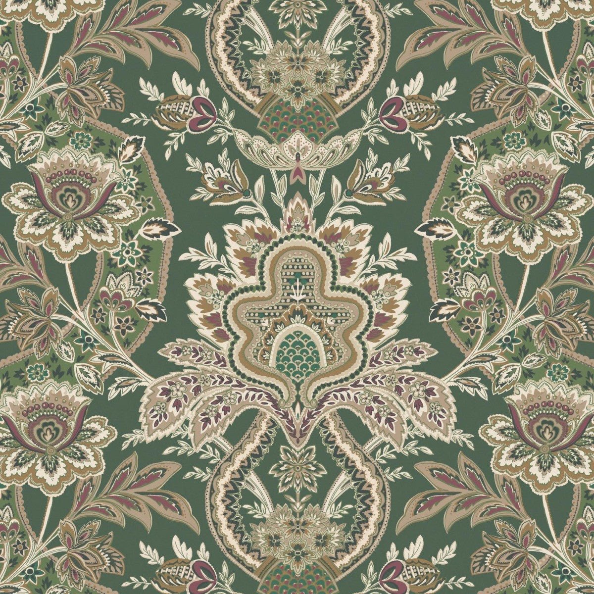 Paisley Damask Wallpaper - Forest - Warner House - Premier Wallcovering