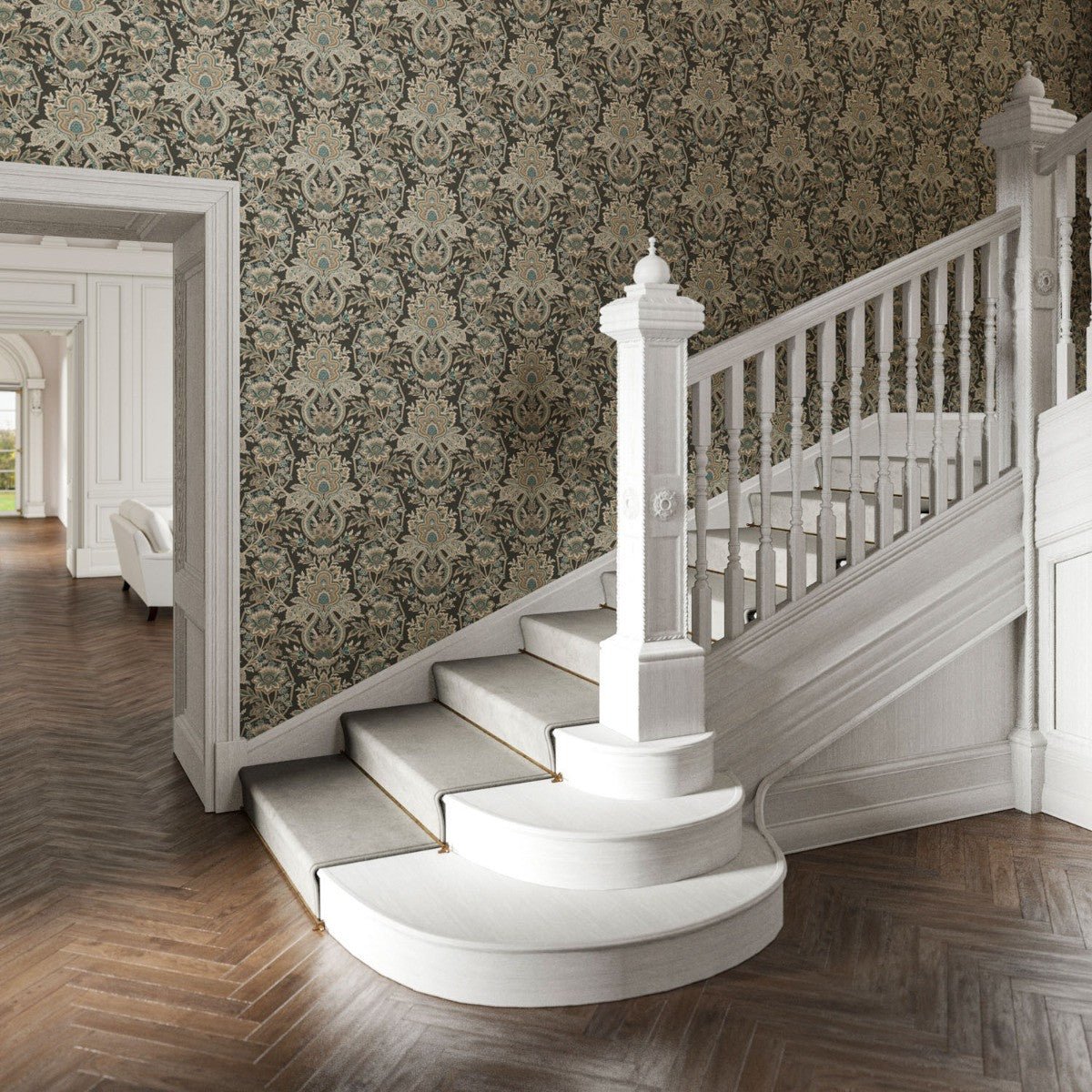 Paisley Damask Wallpaper - Charcoal - Warner House - Premier Wallcovering