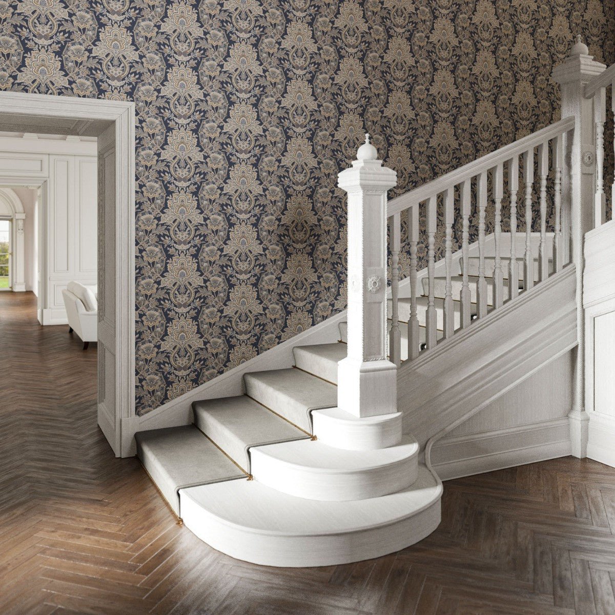 Paisley Damask Wallpaper - Navy - Warner House - Premier Wallcovering