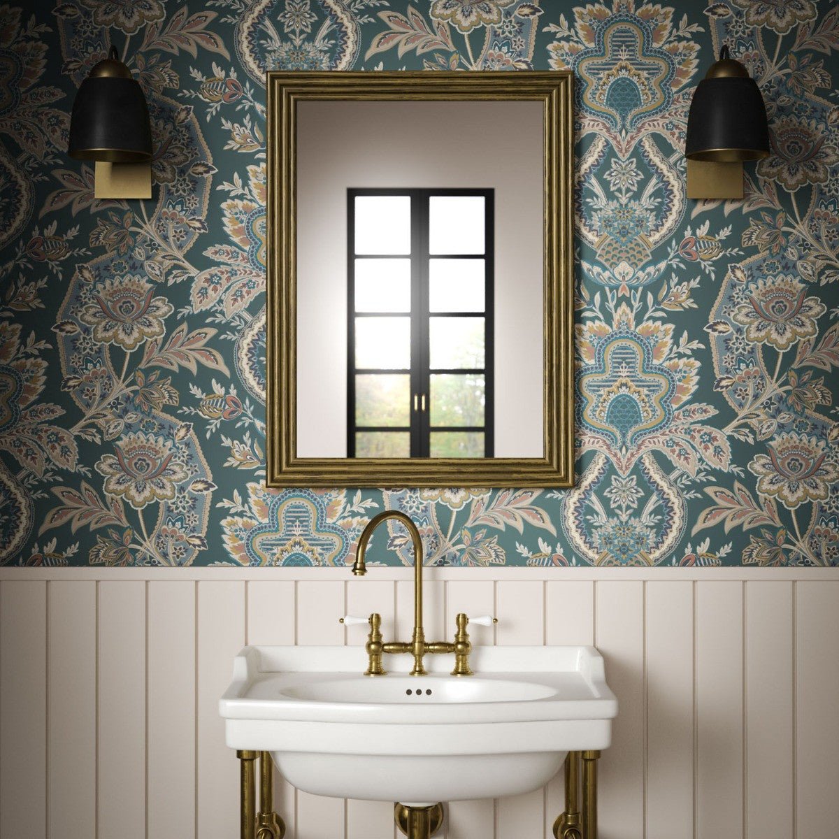 Paisley Damask Wallpaper - Teal - Warner House - Premier Wallcovering