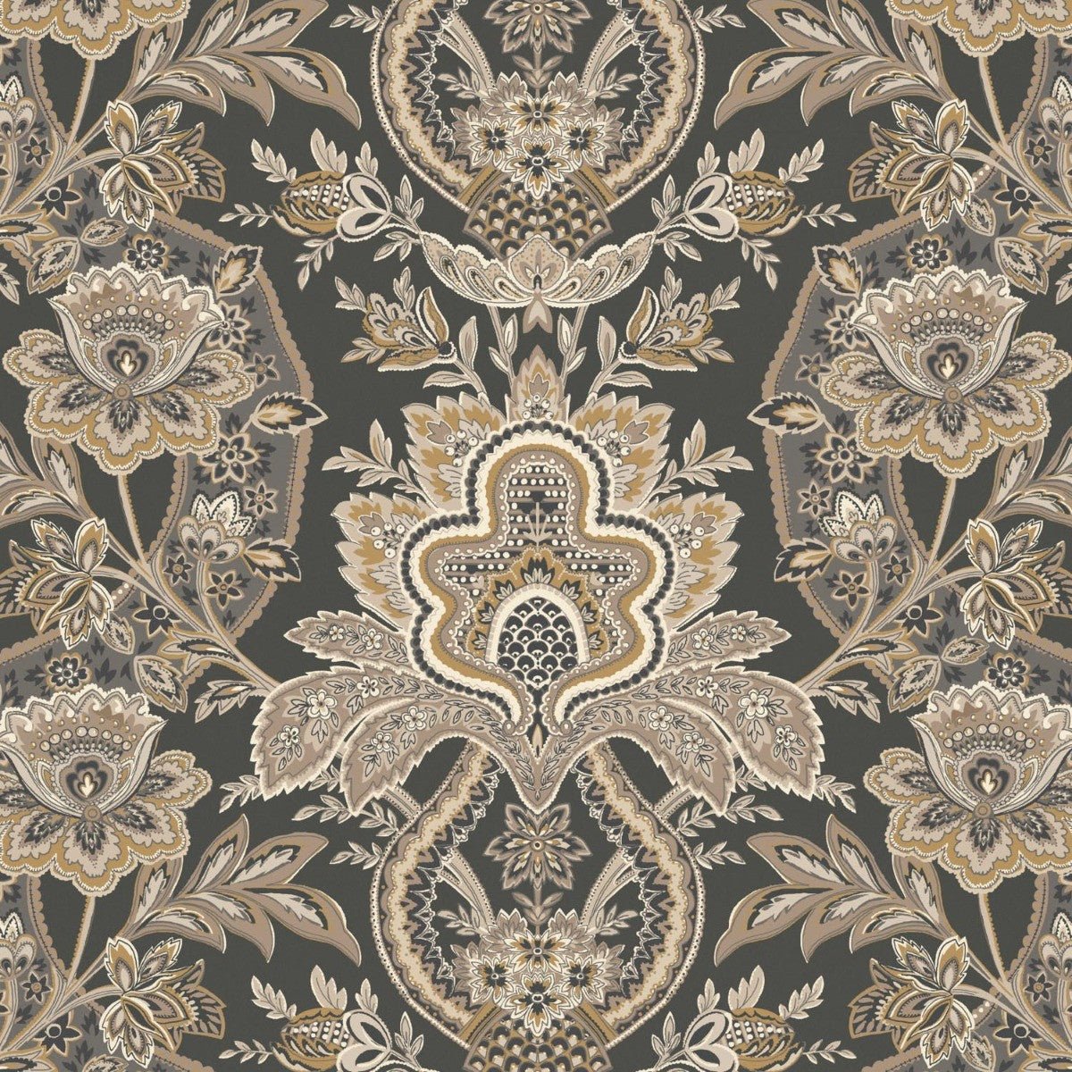 Paisley Damask Wallpaper - Espresso - Warner House - Premier Wallcovering