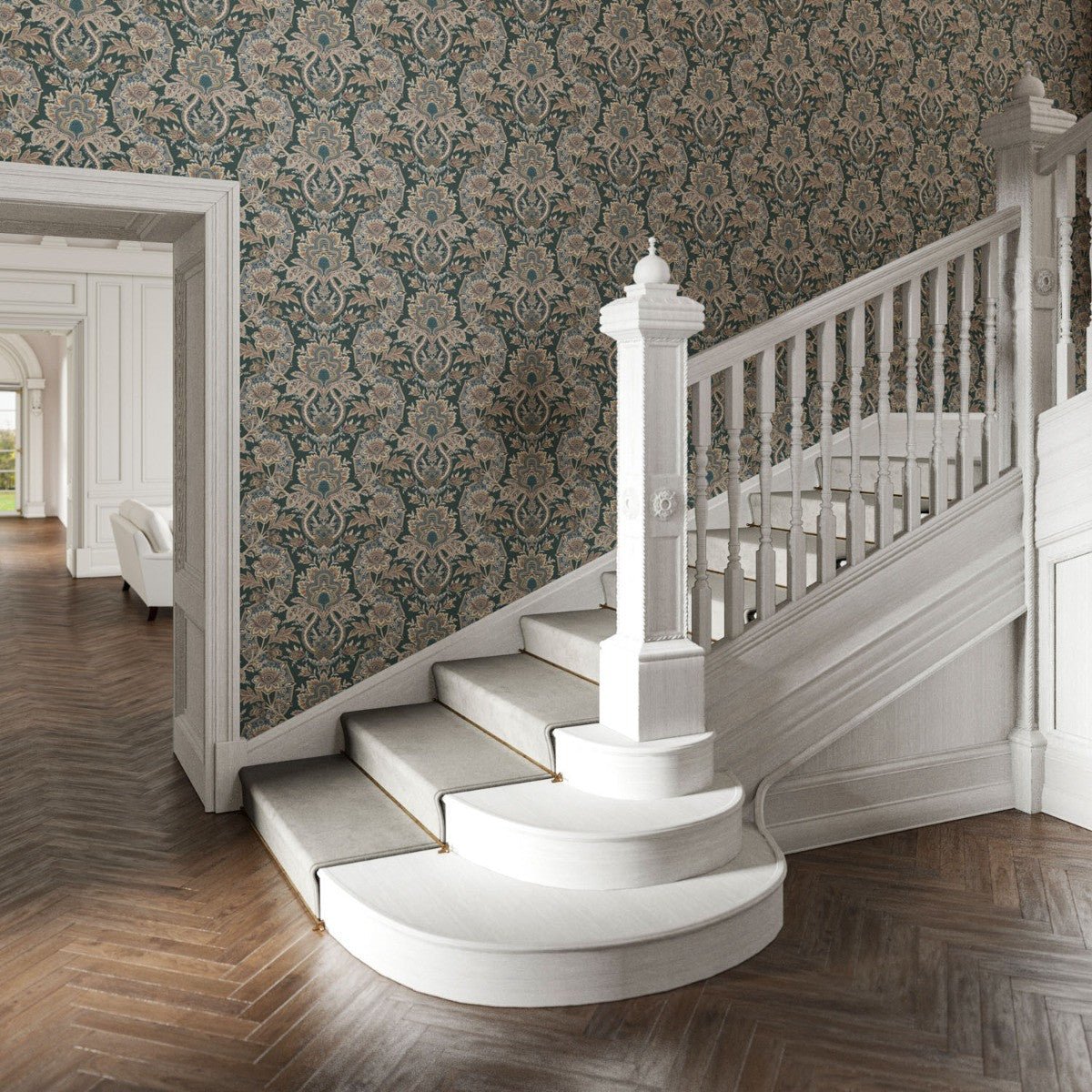 Paisley Damask Wallpaper - Teal - Warner House - Premier Wallcovering