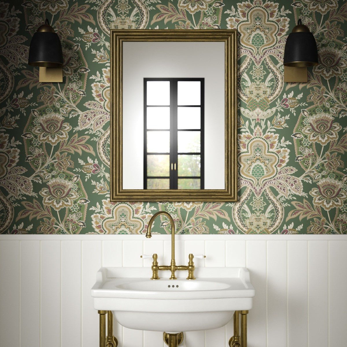 Paisley Damask Wallpaper - Forest - Warner House - Premier Wallcovering