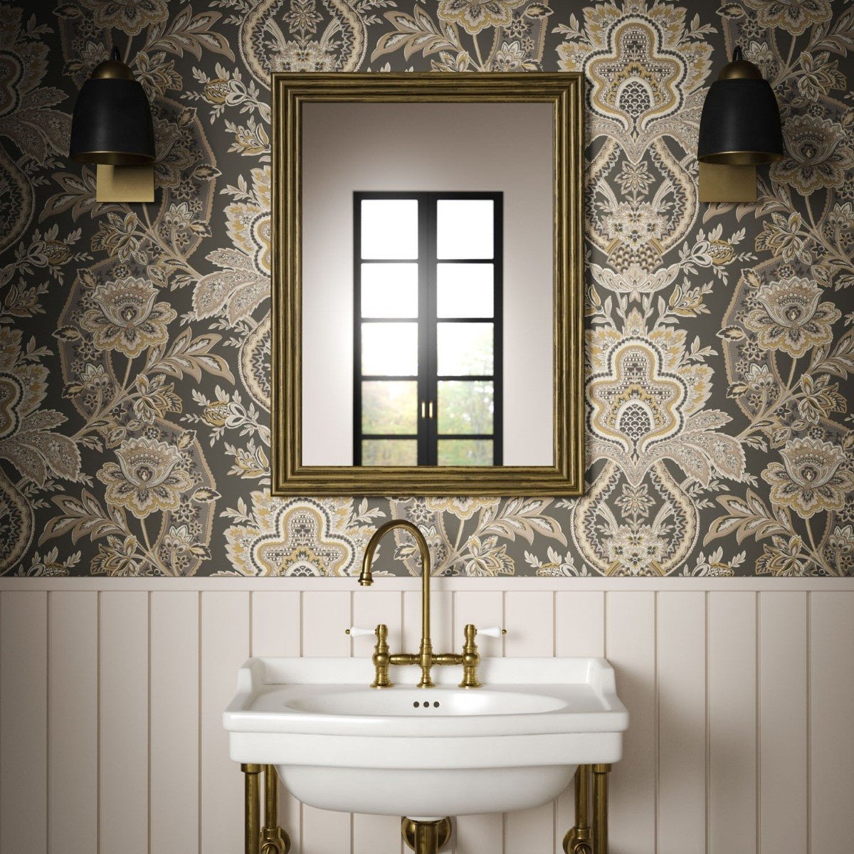 Paisley Damask Wallpaper - Espresso - Warner House - Premier Wallcovering