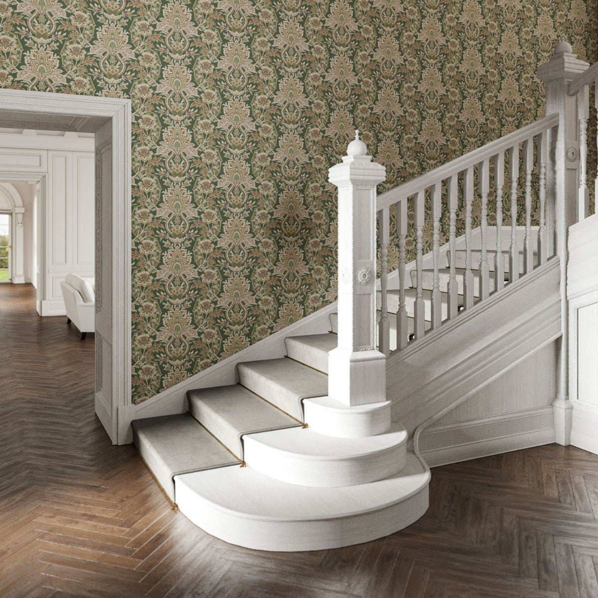 Paisley Damask Wallpaper - Forest - Warner House - Premier Wallcovering