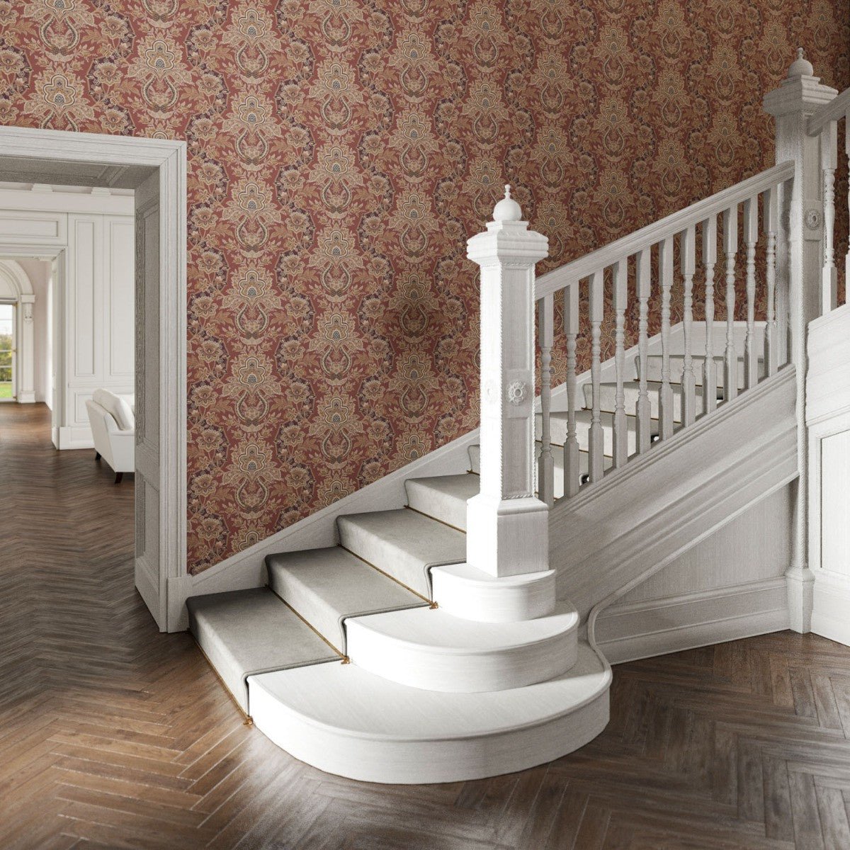 Paisley Damask Wallpaper - Cinnabar - Warner House - Premier Wallcovering