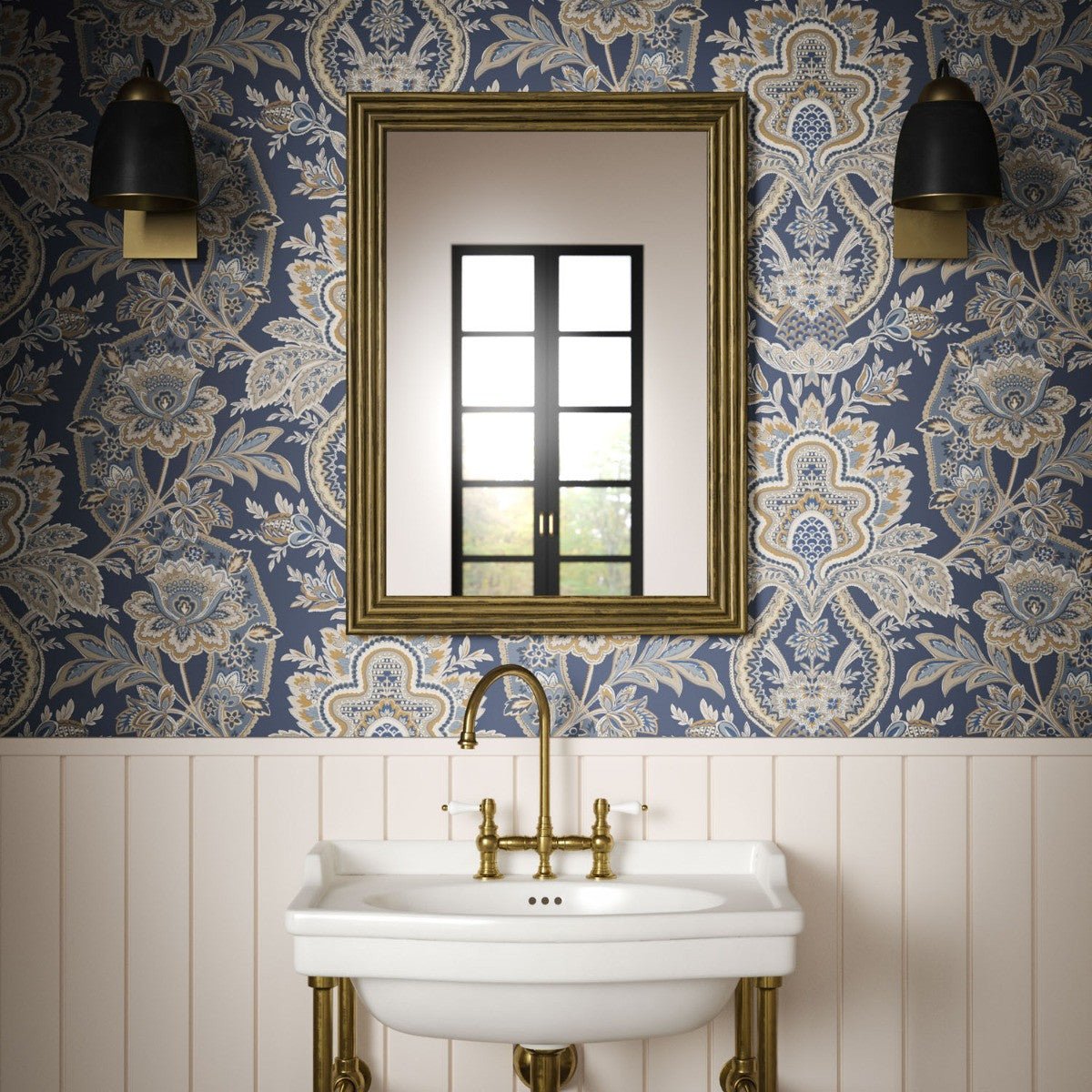 Paisley Damask Wallpaper - Navy - Warner House - Premier Wallcovering
