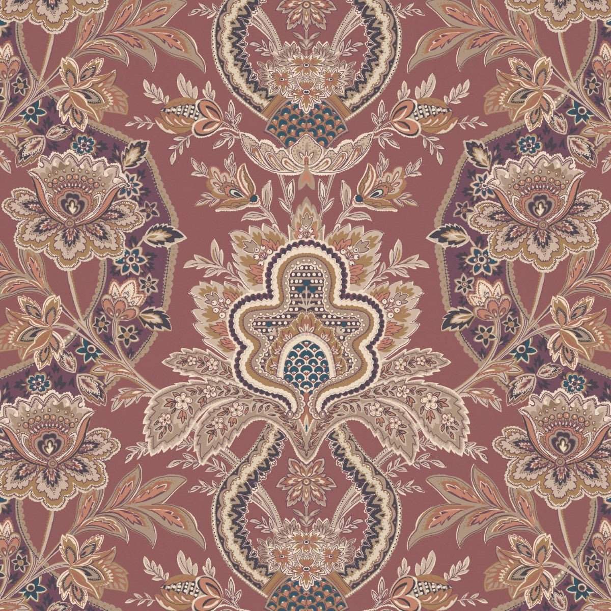 Paisley Damask Wallpaper - Cinnabar - Warner House - Premier Wallcovering