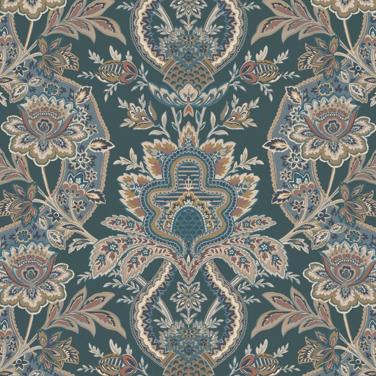 Paisley Damask Wallpaper - Teal - Warner House - Premier Wallcovering