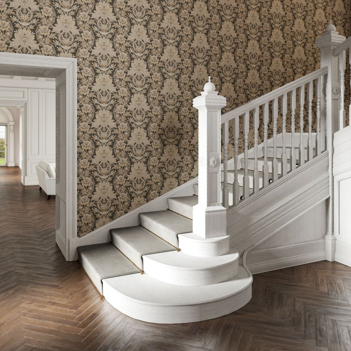 Paisley Damask Wallpaper - Espresso - Warner House - Premier Wallcovering