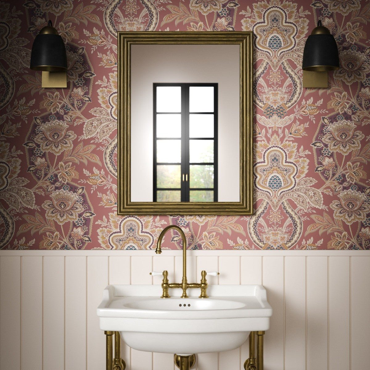 Paisley Damask Wallpaper - Cinnabar - Warner House - Premier Wallcovering