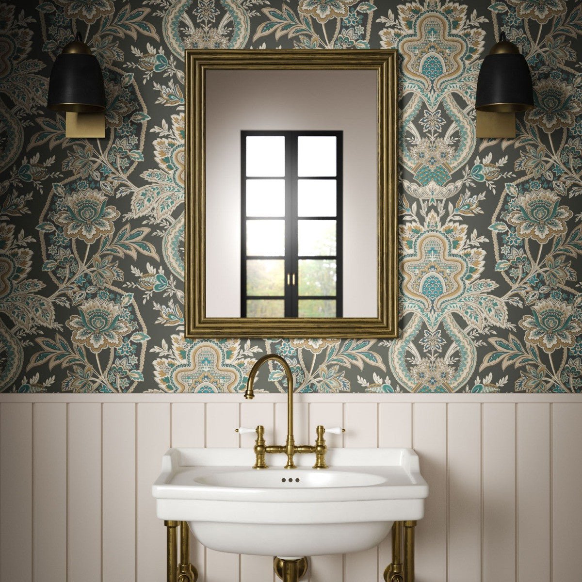 Paisley Damask Wallpaper - Charcoal - Warner House - Premier Wallcovering