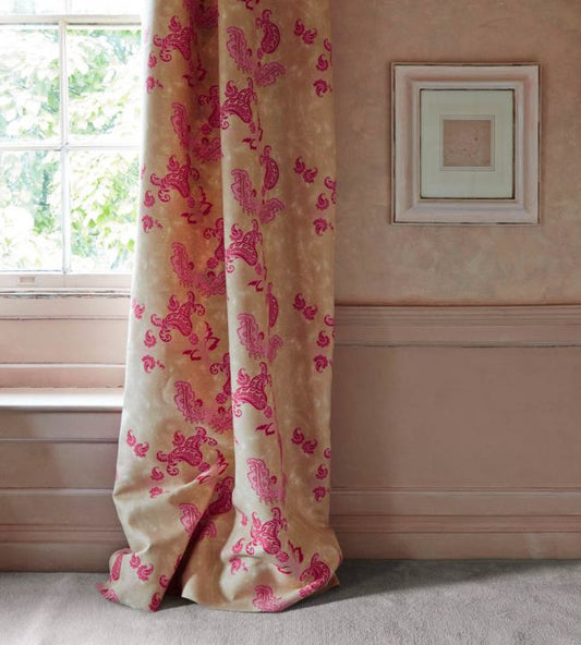 Paisley Fabric - Hot Pink On Tea Stain - Barneby Gates - BGF020301 - Premier Wallcovering