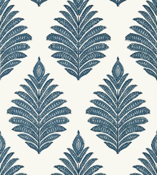 Palampore Leaf Wallpaper - Blue and White - AT78725 - Anna French - Premier Wallcovering