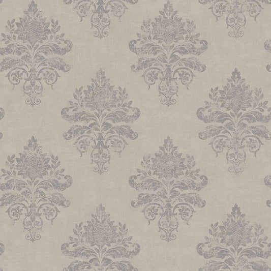 Palazzo Medallion Damask Wallpaper - Silver Grey - Galerie - G68669 - Premier Wallcovering