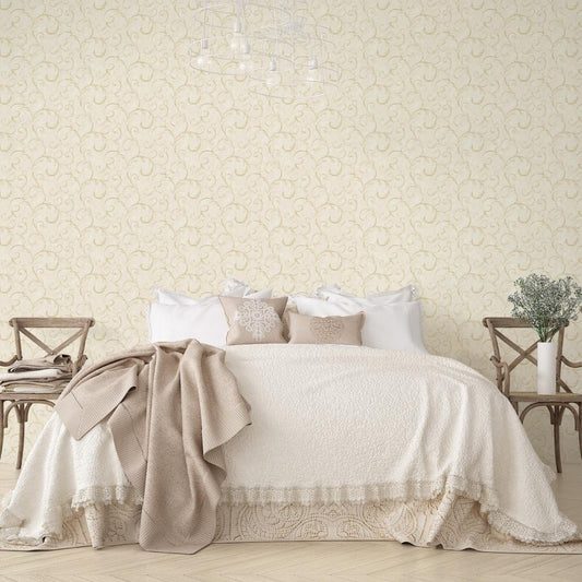 Palazzo Scroll Wallpaper - Cream / Beige / Gold - Galerie - G68673 - Premier Wallcovering