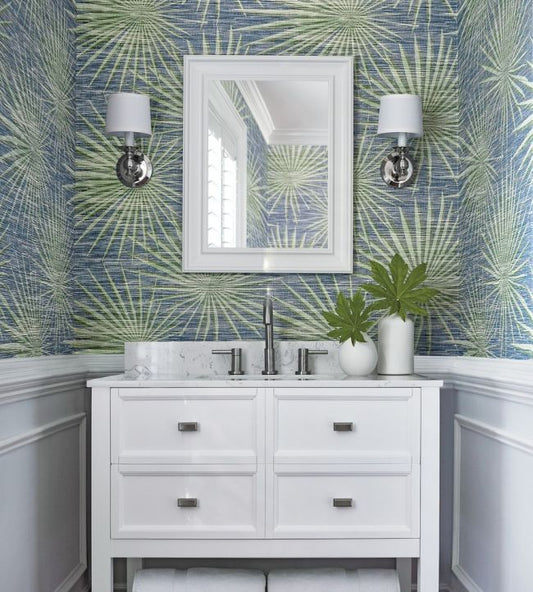 Palm Frond Wallpaper - Green & White - Thibaut - T10142 - Premier Wallcovering