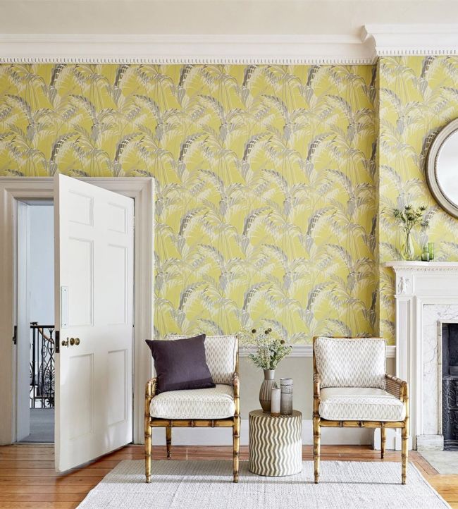Palm House Wallpaper - Chartreuse/Grey - DGLW216642 - Sanderson - Premier Wallcovering