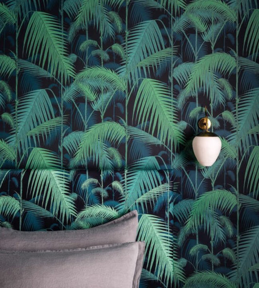 Palm Jungle Wallpaper - Viridian on Charcoal - 95/1003 - Cole & Son - Premier Wallcovering
