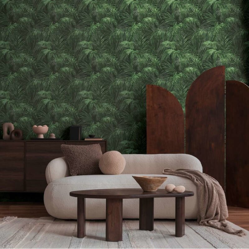 Palm Leaf Motif Wallpaper - Green/Grey - Michalsky Living - 39981-4 - Premier Wallcovering