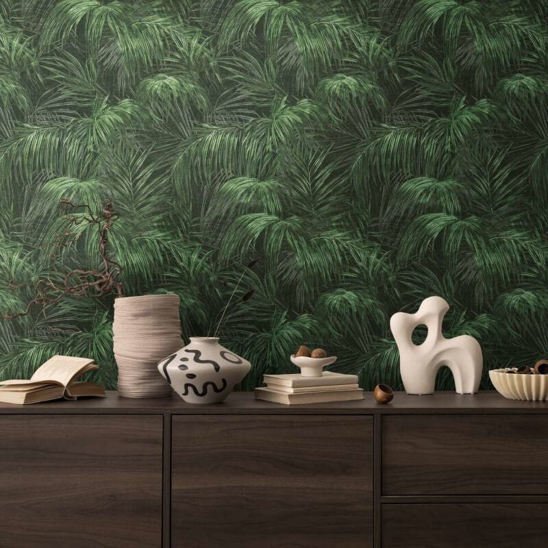 Palm Leaf Motif Wallpaper - Green/Grey - Michalsky Living - 39981-4 - Premier Wallcovering